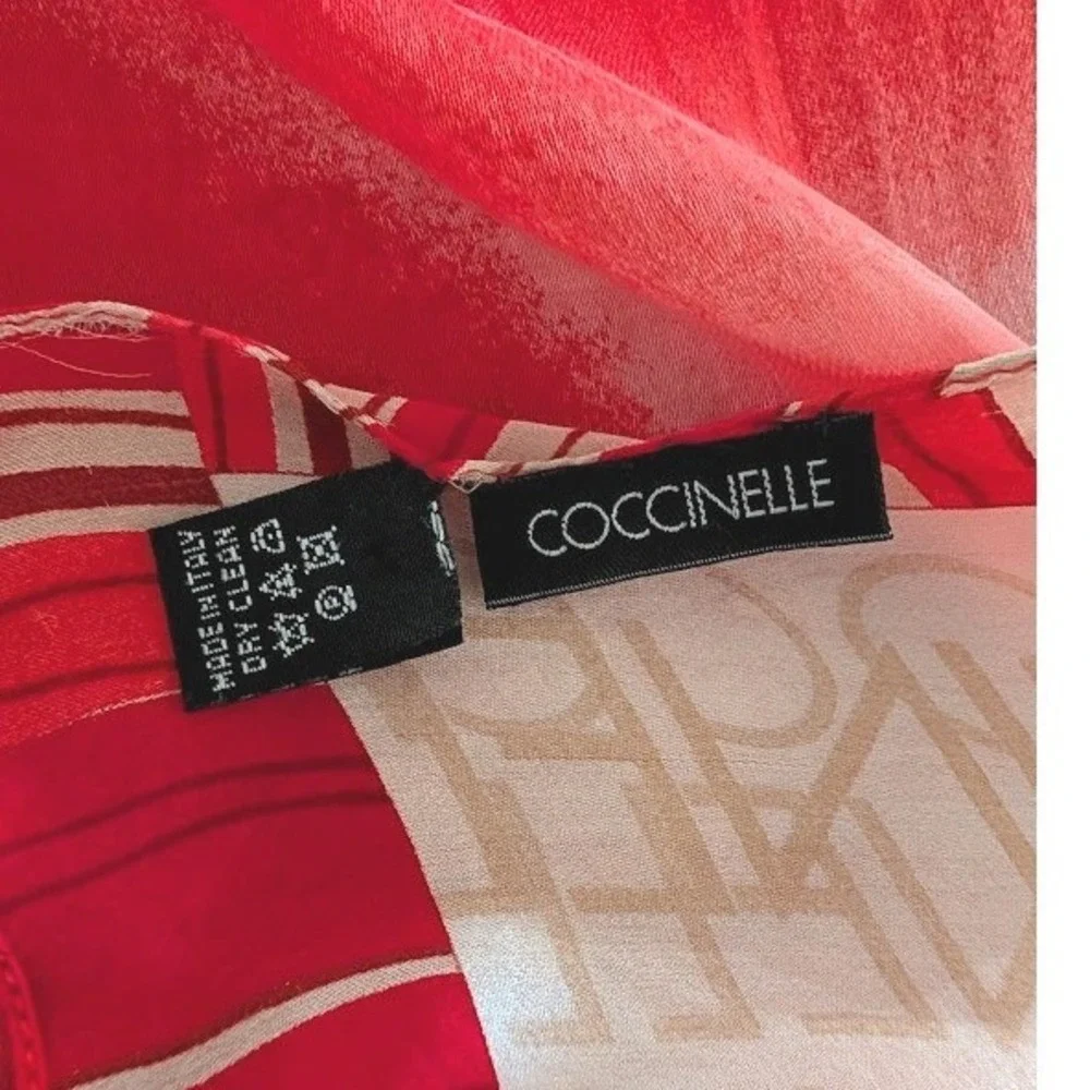 Coccinelle Silk Scarf Red‎ Poppy Floral Logo Print Made in Italy Square Scarf